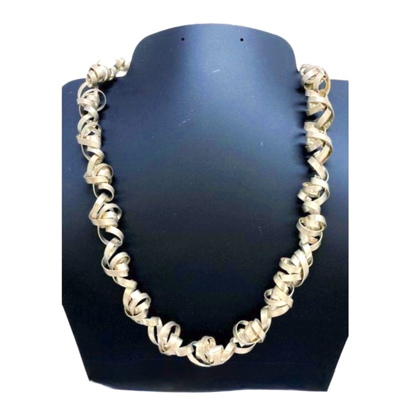 Rina S. Young Sterling Silver Twisted Curling Ribbon Necklace Handmade - Picture 1 of 5